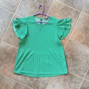 Adrianna Papell Green Flutter Sleeve Blouse